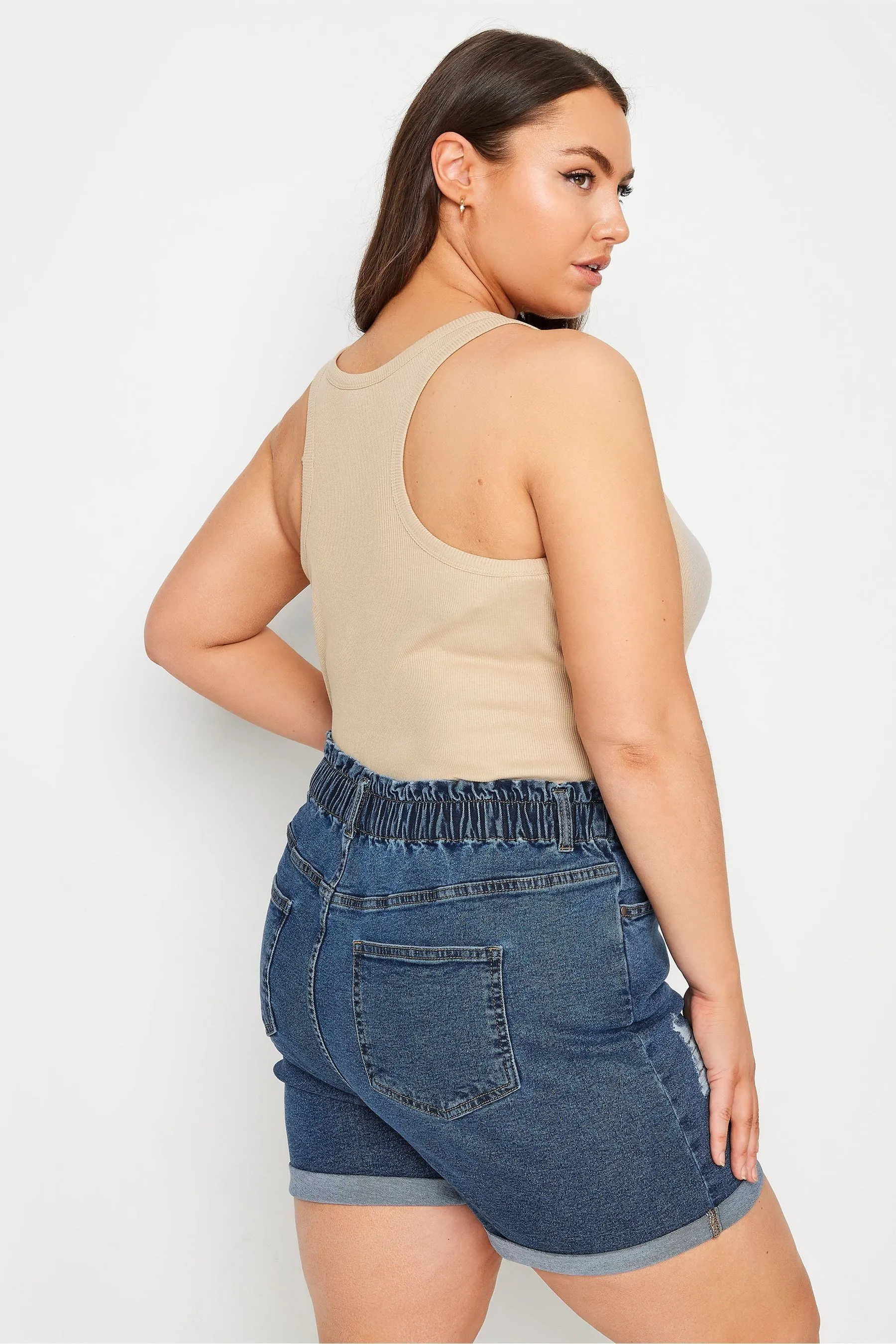 Yours Curve YOURS Curve - Blu lavaggio medio - Shorts in denim strappati