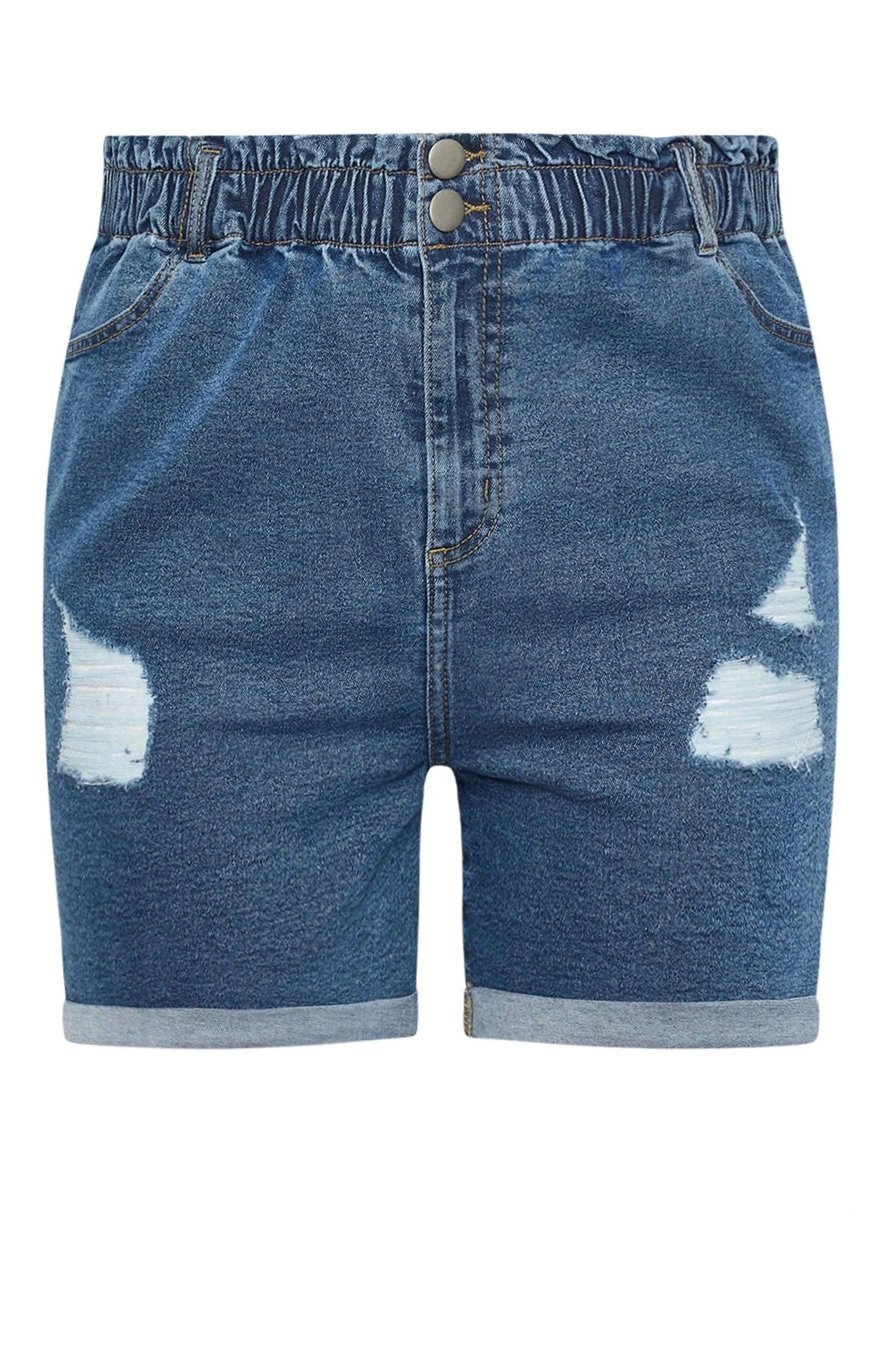 Yours Curve YOURS Curve - Blu lavaggio medio - Shorts in denim strappati